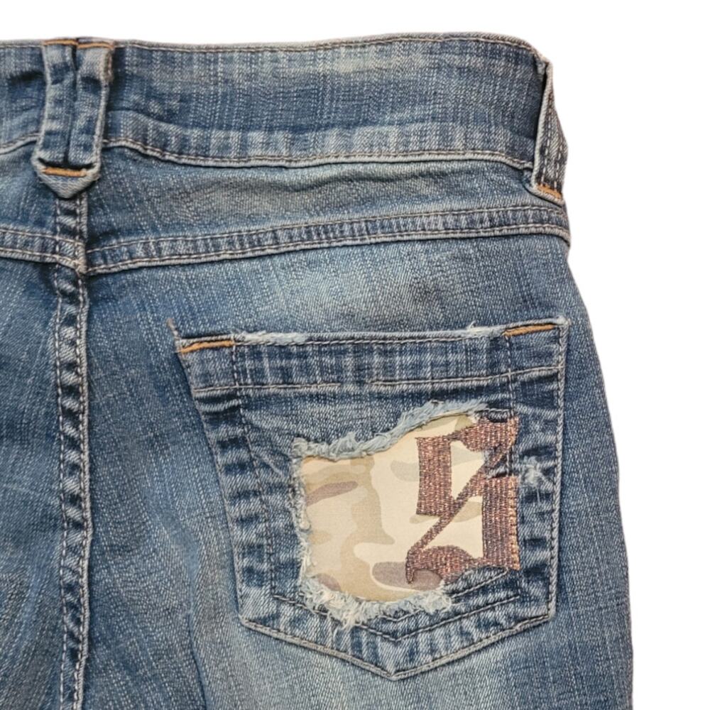 South Pole Y2K Deconstructed Flare Jeans Camo Logo Bootcut Teen 5 Jr Streetwear